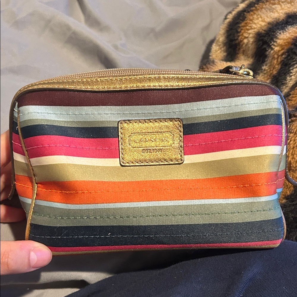 Coach Multicolor Striped Pouch with Gold Trim